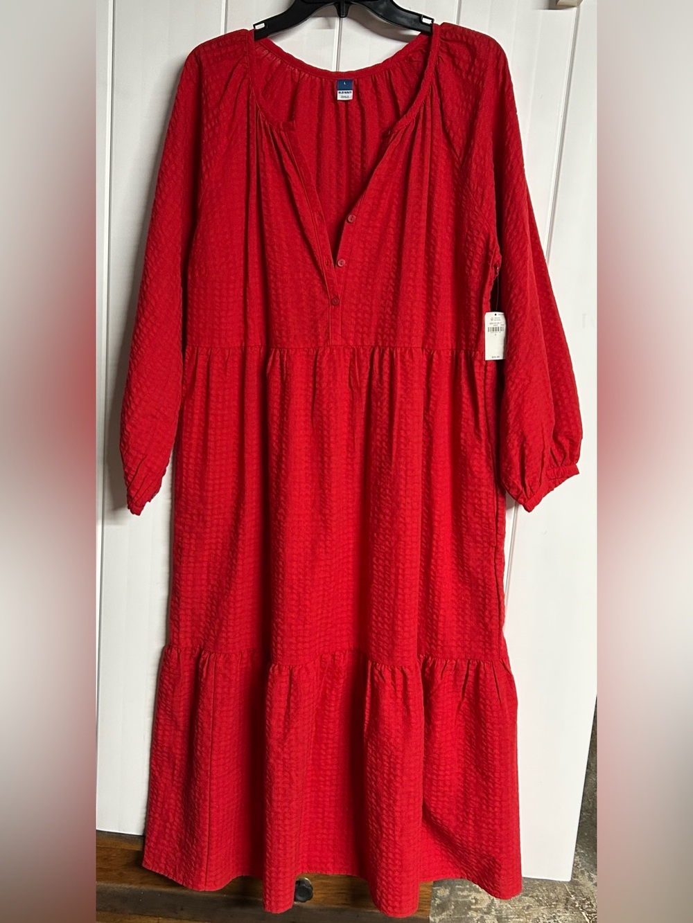 Old Navy Red Long Sleeve Tiered Midi Dress